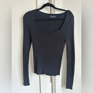 GAP Black Ribbed Scoop Neck Long Sleeve Sweater